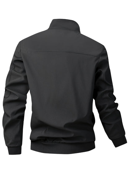 Տղամարդու առօրյա արքայական կապույտ բոմբեր բաճկոն՝ լիքը կայծակաճարմանդով, ազատ չափսերով, պոլիեսթերային, կանգնած օձիքով, երկար թևքերով, թեթև և դիմացկուն՝ գարնան և աշնան համար, առօրյա վերնազգեստ | երիզավոր թևքեր | դիմացկուն վերնազգեստ