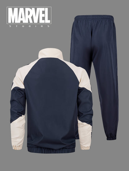Marvel տղամարդկանց բացօթյա սպորտային հավաքածու, ամբողջական հավաքածու երկարաթեւ բաճկոնով և առաձգական գոտիով տաբատով, Marvel տառերով տպագրություն, հիմնական մարզական հագուստ, շնչող գործվածք, հարմար է սպորտի, ֆիթնեսի, ամենօրյա հագուստի համար: