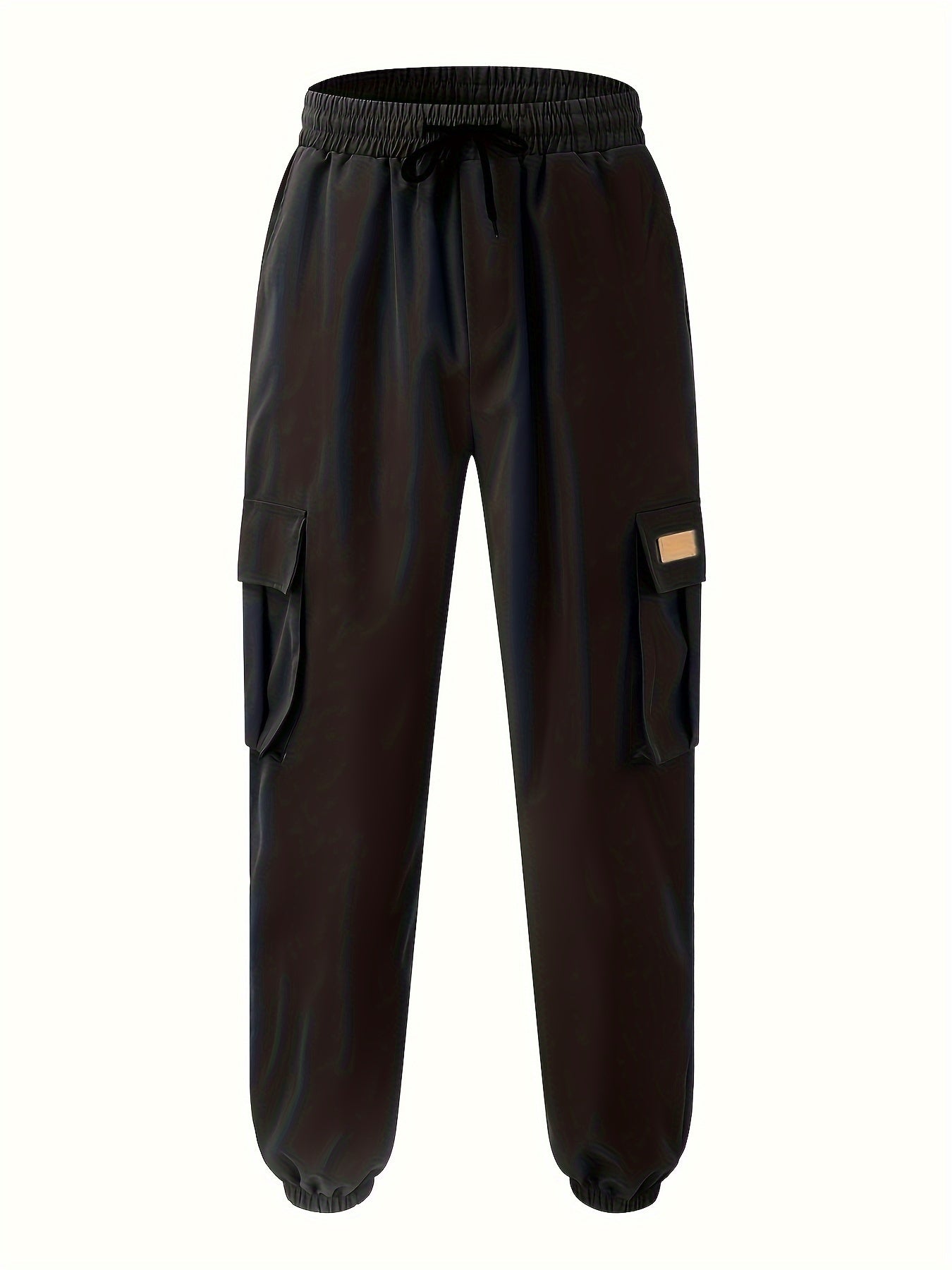 Men'S Fashion Cargo Pants, 100% Polyester Woven Fabric, All-Season Loose Fit with Drawstring Waist, Multi-Pocket Design, Solid Color, Mid Waist, Regular Length, Non-Stretch, Casual Joggers for Weekend - 160g/m²