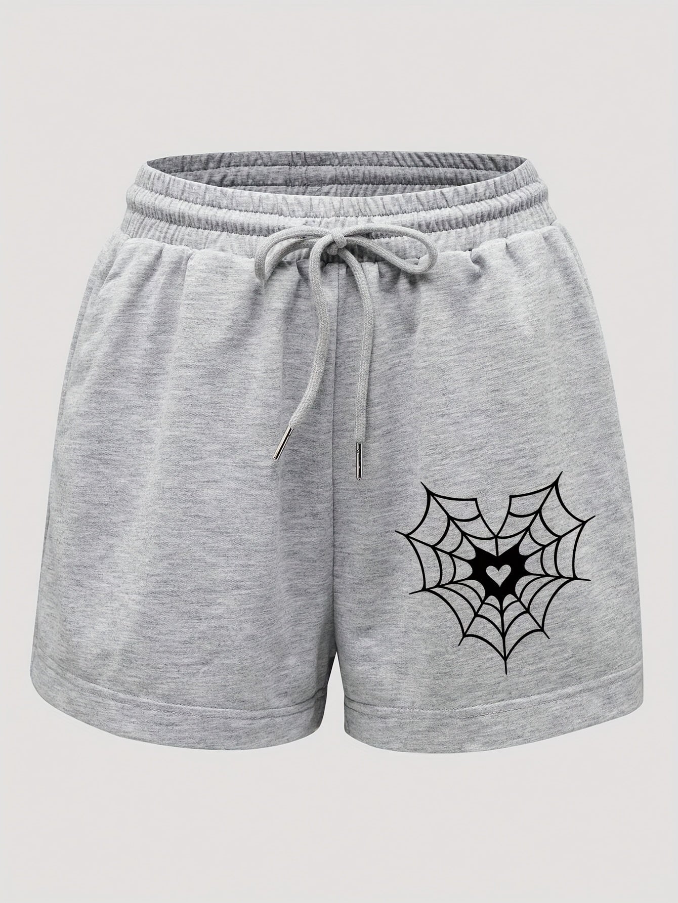 Կանացի սպորտային շորտեր, 100% պոլիեսթեր տրիկոտաժե գործվածք, մուլտֆիլմ սարդոստայնի նախշ, թեթև 250 գ/մ², բազմակողմանի գարուն/ամառ/աշուն