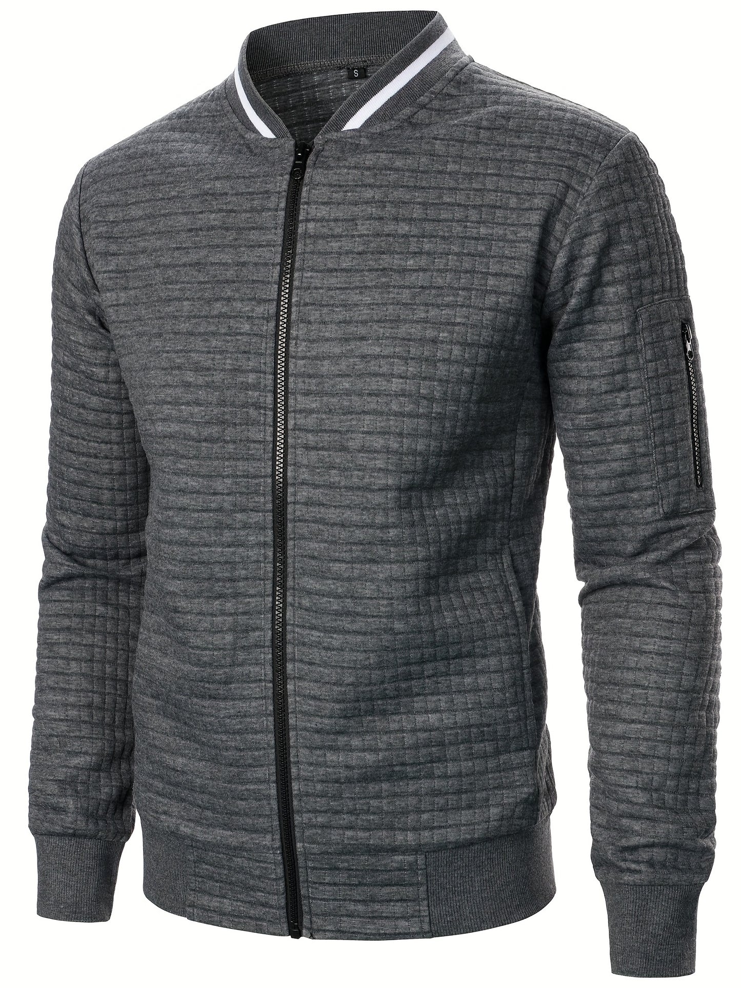 Men'S Zip-Up Jacket - Full-Zip Front Closure, Stand Collar, Lightweight Outerwear for Office, Casual & Formal Events - Spring/Fall Transitional Clothing - Easy-Care Modern Men'S Coat, Zip Up Jacket, Autumn Layering, Sleek Des