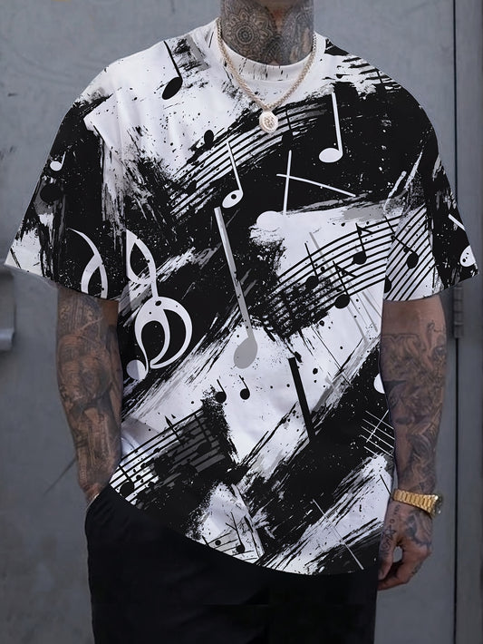 OBM տղամարդու կարճ թևքով կարճաթև շապիկ՝ երաժշտական ​​նոտաների նախշերով, 100% պոլիեսթեր, շնչող ամառային շապիկ, սովորական չափսի, լվացվող մեքենայով, երաժշտական ​​թեմատիկ հագուստ, հարթ հյուսվածքով գործվածք