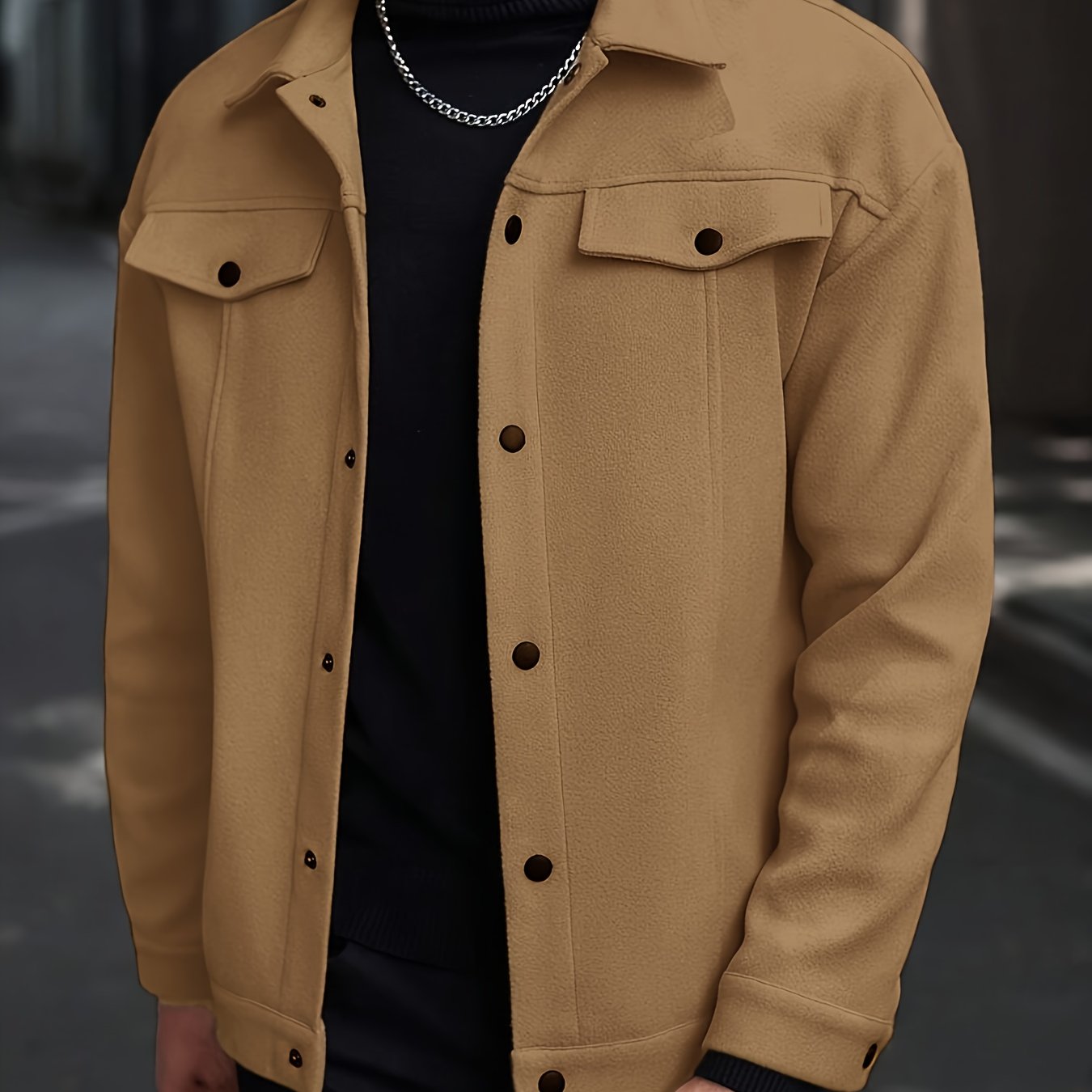 Men'S British-Inspired Workwear Jacket - Casual Short Length Loose Fit with Pockets, Solid Color, Spring/Fall Outerwear, Non-Stretch Fabric, Snap Closure, Regular Fit for Everyday & Travel, Spring Fall Clothing, Structured De