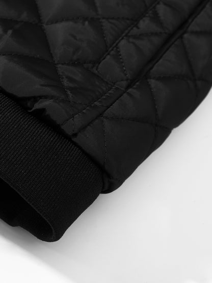 Men's Casual Quilted Zip Up Jacket, Chic Baseball Collar Jacket For Fall Winter