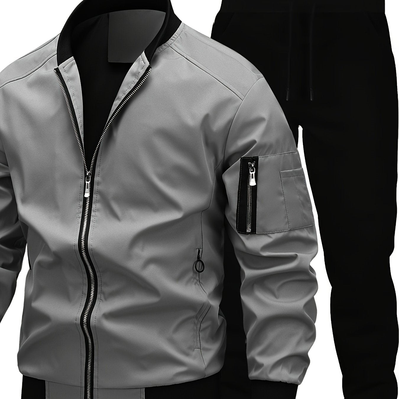 Տղամարդու առօրյա աշխատանքային բաճկոնի և տաբատի հավաքածու, միագույն, երկար թևքերով, սովորական չափսի, գրպաններով, գարնան/աշնան համար, առօրյա հագուստ, առօրյա հագուստ|Առօրյա ոճ|Միագույն բաճկոն