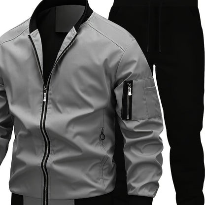 Տղամարդու առօրյա աշխատանքային բաճկոնի և տաբատի հավաքածու, միագույն, երկար թևքերով, սովորական չափսի, գրպաններով, գարնան/աշնան համար, առօրյա հագուստ, առօրյա հագուստ|Առօրյա ոճ|Միագույն բաճկոն