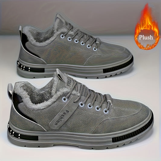 Men's Winter Low-Top Sneakers - Upper & Cushioned Sole, All- Round Toe Casual Shoes Suitable for Cold Weather, Urban Style, and Casual Attire