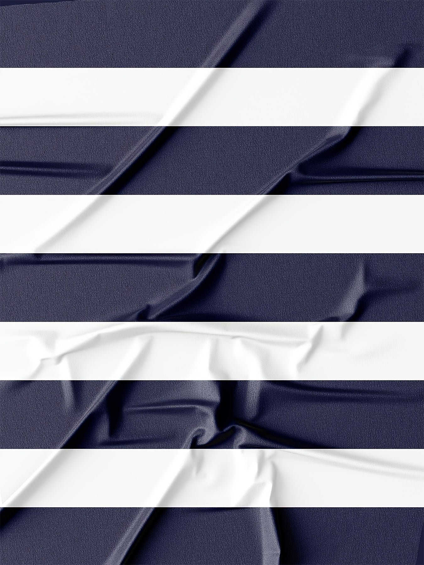 Տղամարդու կարճ թևքով, գծավոր, մուգ կապույտ, սպիտակ, ուղղահայաց շերտերով շապիկ՝ կլոր վզով, սովորական չափսերով, թեթև պոլիեսթերային գործվածքով, իդեալական է առօրյա հագուստի համար, դասական, գծավոր, թեթև շապիկ։