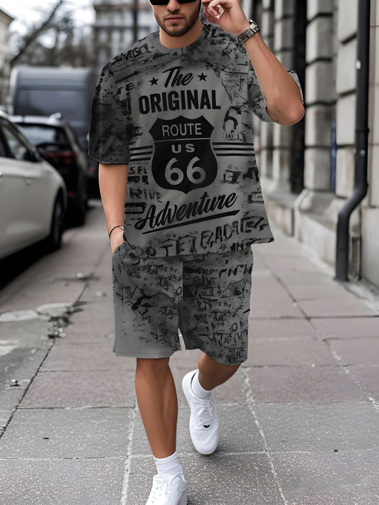 Տղամարդու տպագիր կարճ թևքով շապիկ + շորտերի հավաքածու, առօրյա սպորտային կոստյում, շնչող, բացօթյա, հանգստի, տղամարդու հինգ տաբատանոց շապիկ, ամառային 3D տպագրության հավաքածու, մեծահասակ տղամարդու համար