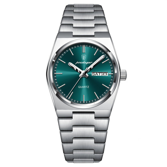 Բրենդային շքեղ կանացի գործարար ժամացույց, նորաձև կրկնակի օրացույցով քվարցային ժամացույց, կանացի նվեր տոնական նվեր