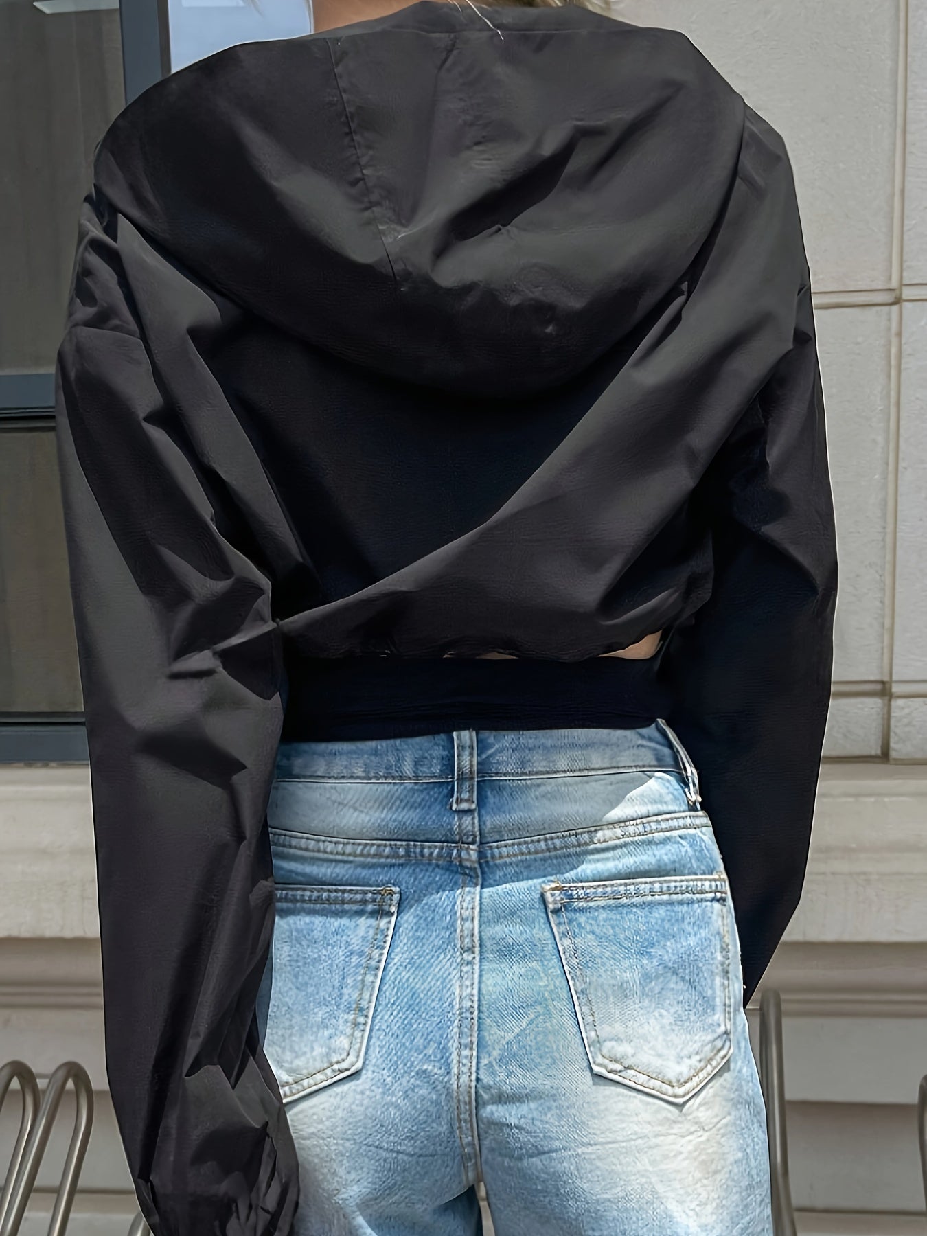 Chic Hooded Jacket for Women - Solid Color, Zip-Up, Polyester, Machine Washable - Perfect for Spring/Fall - ayq