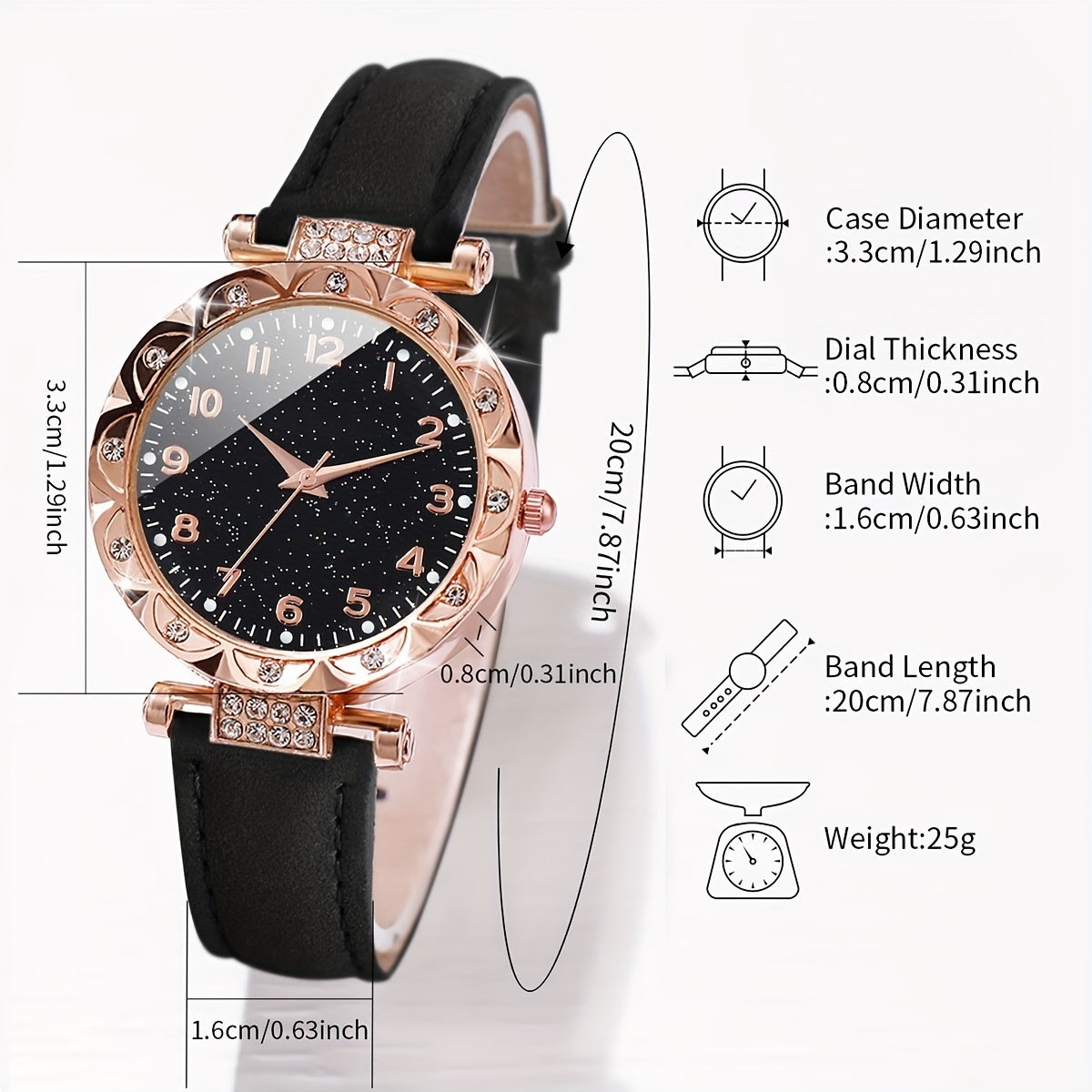 Women's Fashion Simple Digital Dial Quartz Watch + 2pcs/set Does Not Include Watch Box - Ayq
