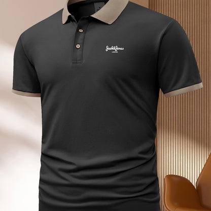 Տղամարդկանց սովորական գոլֆի վերնաշապիկ, 100% պոլիեսթեր տրիկոտաժե գործվածք, երկրաչափական նախշով, կոճակով օձիք, սովորական պիտույք, ամառային կարճ թև վերնաշապիկ՝ մուգ կապույտ, բաց կանաչ, խակի, սև