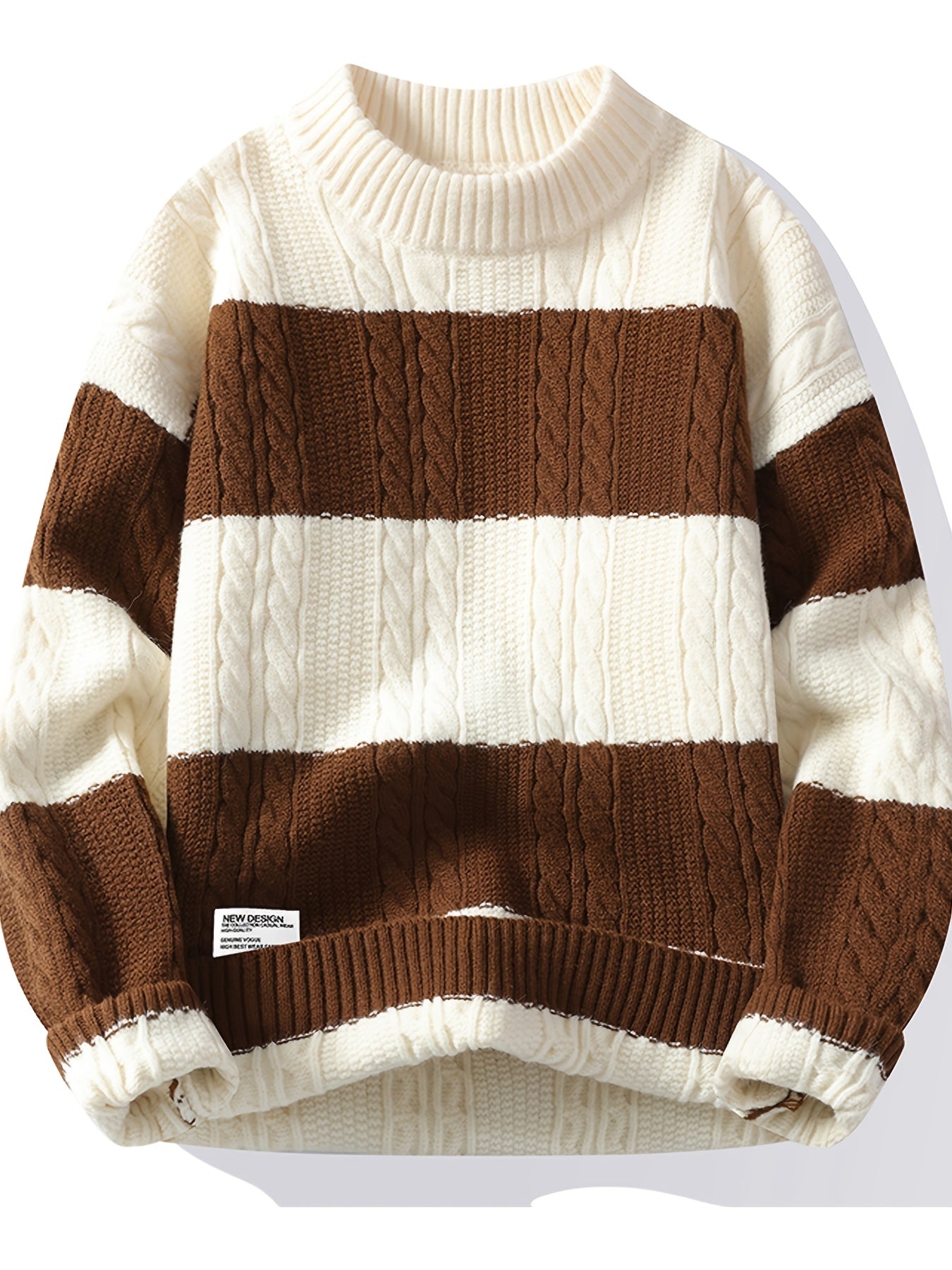 Գծավոր, գունային բլոկներով տրիկոտաժե սվիտեր տղամարդկանց համար | Ազատ չափս, կլոր վզնոց, կողային տրիկոտաժ, իդեալական է գարուն/աշուն սեզոնի համար, փողոցային ոճ, կատարյալ է դեռահաս տղաների համար