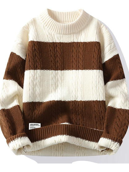 Գծավոր, գունային բլոկներով տրիկոտաժե սվիտեր տղամարդկանց համար | Ազատ չափս, կլոր վզնոց, կողային տրիկոտաժ, իդեալական է գարուն/աշուն սեզոնի համար, փողոցային ոճ, կատարյալ է դեռահաս տղաների համար