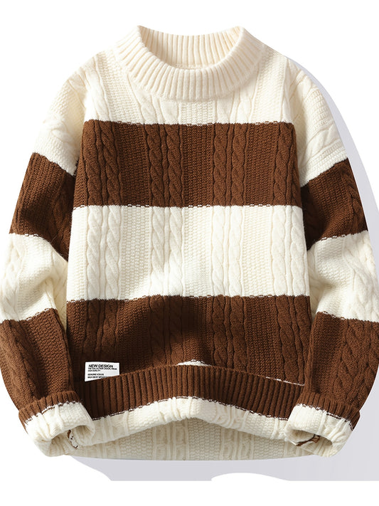 Գծավոր, գունային բլոկներով տրիկոտաժե սվիտեր տղամարդկանց համար | Ազատ չափս, կլոր վզնոց, կողային տրիկոտաժ, իդեալական է գարուն/աշուն սեզոնի համար, փողոցային ոճ, կատարյալ է դեռահաս տղաների համար