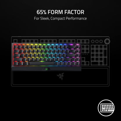 Razer Blackwidow V3 Mini Hyperspeed 65% Wireless Mechanical Gaming Keyboard: Yellow Mechanical Switches Linear & Silent - Phantom Pudding Keycaps - Chroma RGB - up to 200 Hr Battery - Snap Tap