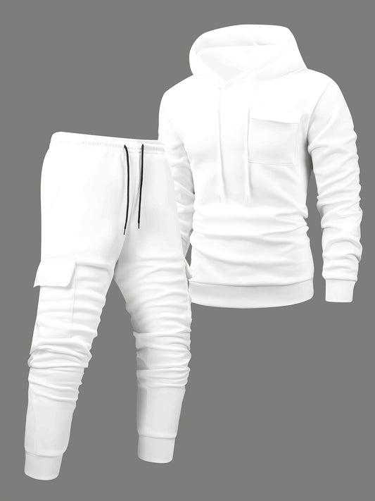 Տղամարդու առօրյա գլխարկով մարզահագուստի հավաքածու - պոլիեսթերային տրիկոտաժ, միագույն՝ գրպաններով, բոլոր եղանակների սպորտային հագուստ, ներառում է բաճկոն և ջոգեր, առօրյա հագուստ | Սպորտային դիզայն | պոլիեսթերային գործվածք