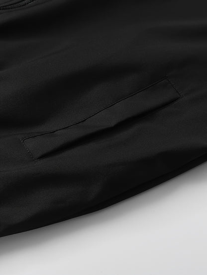 Men'S Casual Sportswear Set - 2pcs Autumn Fashionable Lightweight Fleece Jacket & Pants, Black & White with Red & Gray Accents, Perfect for Outdoor Activities & Casual Wear, Outdoor Casual Wear | Stylish Sportswear | Comforta