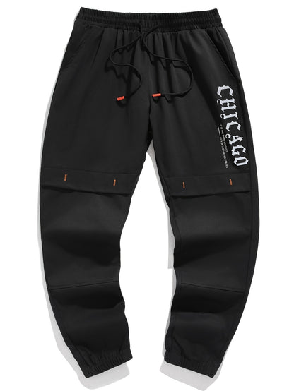 Տղամարդկանց պատահական պարաններով ջոջեր, 100% պոլիեսթեր չձգվող գործվածք, այբուբենի տպագրությամբ դետալներով սովորական տաբատ, 100% պոլիեսթեր, նորաձև աշխատանքային հագուստ