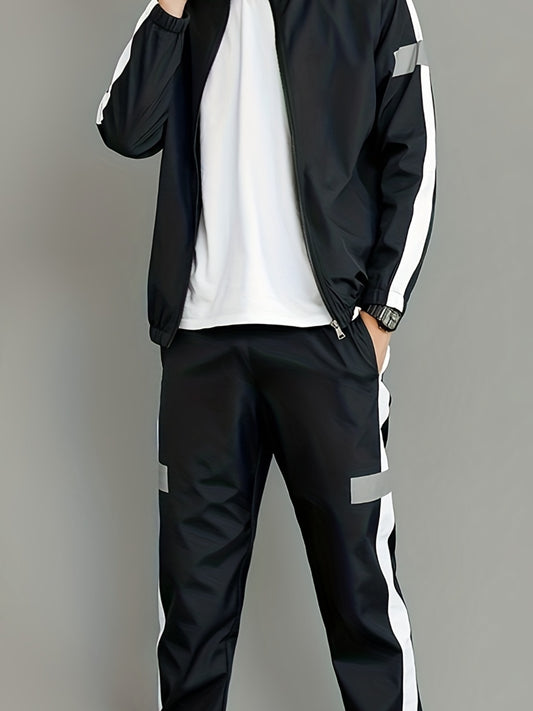 Spring and Autumn Men's Sports Suit, Two-piece Set of Top and Pants, Colorful Collar Long Sleeve