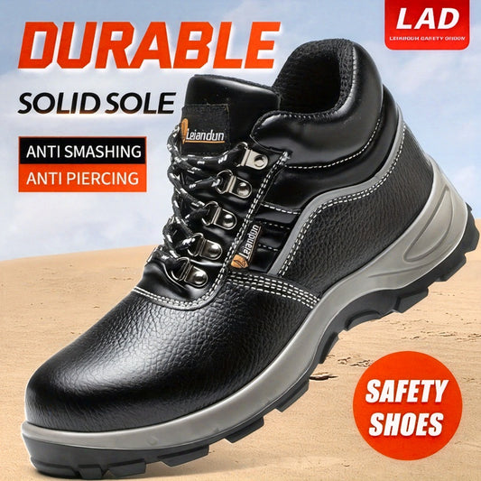 Reinforced Anti-Puncture & Anti-Smashing Safety Work Boots for Men - Heavy-Duty Steel Toe Cap, Anti-Piercing Cushioned Insole, PU Upper & Lining, All-Terrain Traction - Winter/Spring/Fall Construction/Industrial/Construction/