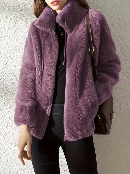 Մեծ չափս - կանացի նոր բրդյա բաճկոն, ձմեռային կարդիգան սվիտեր, հաստ և տաք երկկողմանի մարջանագույն բրդյա կտոր, ազատ և ոճային վերնազգեստ։