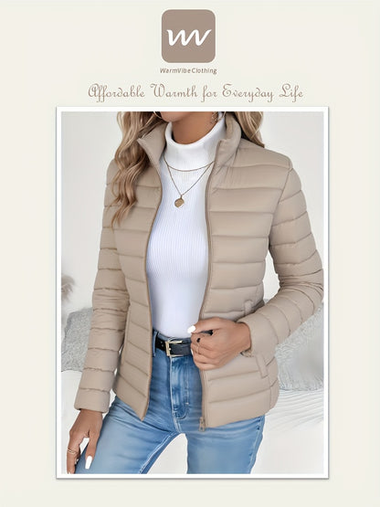 Women's Lightweight Winter Coat - Elegant Stand Collar Long Jacket, Machine Washable Cold Weather Outerwear for Fall/Winter, Formal & Everyday Use - Elegant Women's Outerwear, Casual Cold Wear, High Collar Design, Zipper Clos