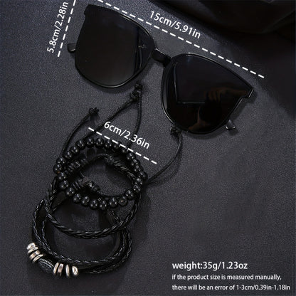 5 հատ տղամարդու գործնական ժամացույց՝ ոճային կլոր քվարցային ժամացույց՝ էլեկտրոնային մեխանիզմով + երեք թևնոցով, նորաձև ակնոց, հարմար է գրասենյակի և պաշտոնական առիթների համար՝ իդեալական նվեր մասնագետների համար