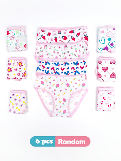 6pcs Girls' Cotton Panties, Love & Floral Pattern Soft Breathable Lace Triangle Underwear