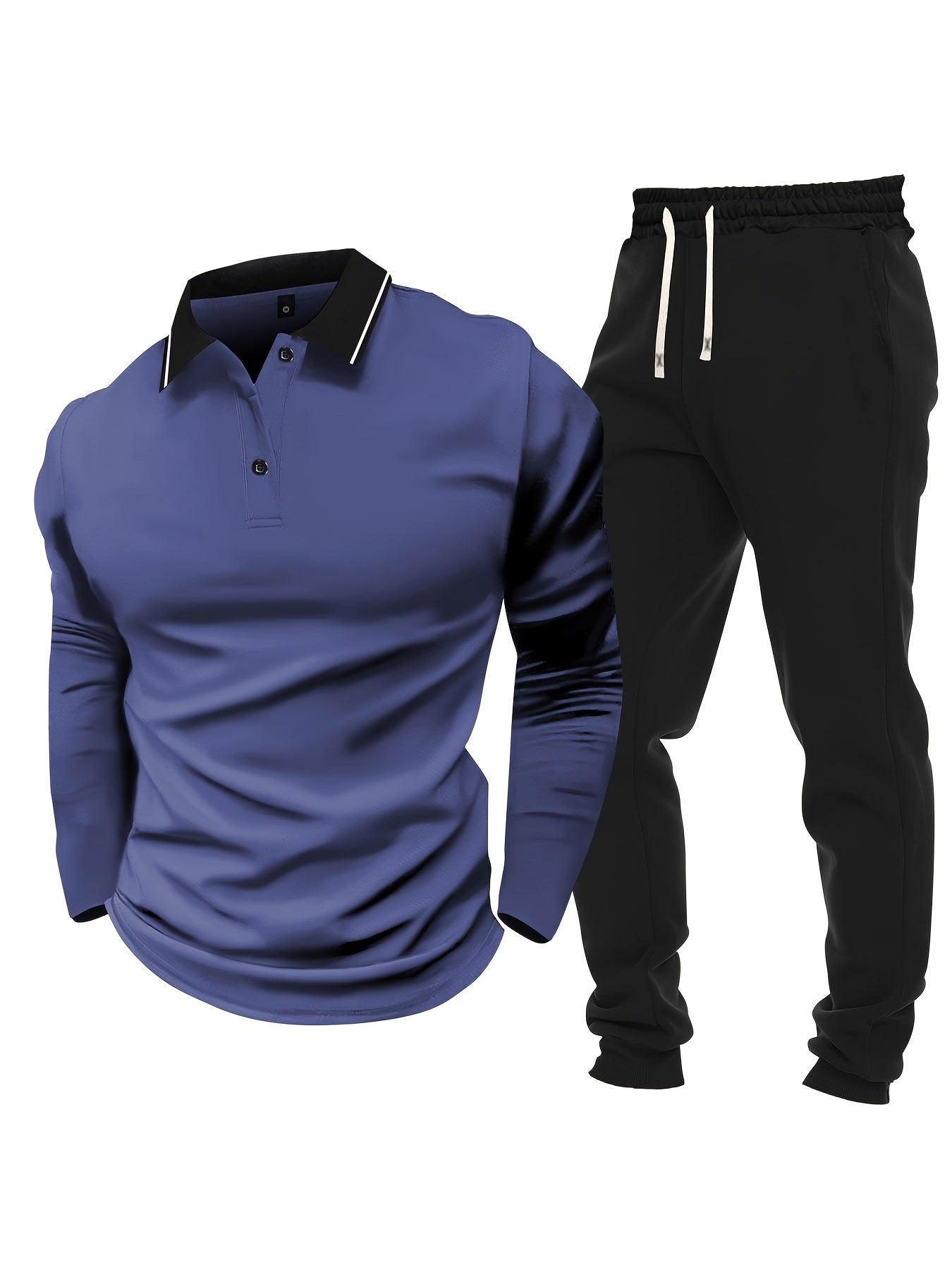 Տղամարդու առօրյա, գունային բլոկներով երկար թևքերով, կոճակներով վերնաշապիկ և լարով վազող տաբատ՝ պոլիեսթերի խառնուրդով, գրպաններով, իդեալական է գարնան/աշնան համար