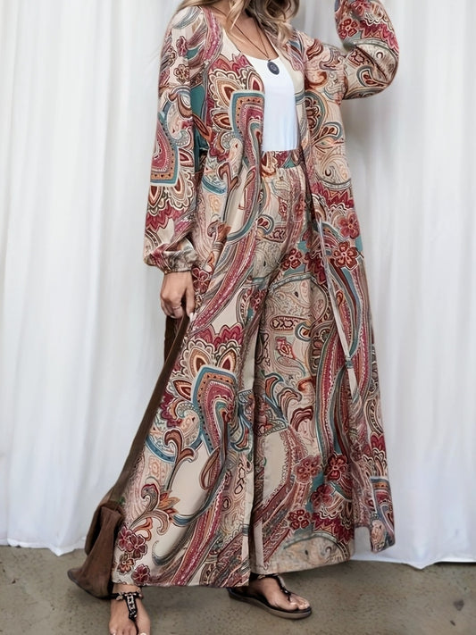 Targeted Traffic Model կանացի պարսկական բրոկադային նախշերով բաց առջևի բաճկոնի և տաբատի հավաքածու