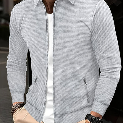 Տղամարդու թեթև, վաֆլիով տրիկոտաժե երկար թևքով, կայծակաճարմանդով բաճկոն - շնչող գոլֆի և վազքի վերնաշապիկ՝ գրպաններով, ամենօրյա, սպորտային դիզայն՝ բացօթյա գործունեության համար, գարուն/աշուն, գոլֆի բաճկոն, ակտիվ կենսակերպի հագուստ, դասական օձիքով, Dura