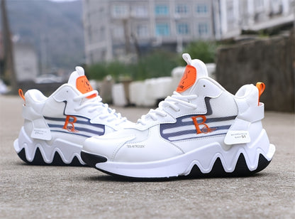 Breathable Men's Running Shoes with Anti-Slip EVA Sole, Lightweight Low-Top Sneakers for Casual Wear and Light Exercise, White with Orange Accents, Comfortable Fabric Upper and Durable PVC Insole, Versatile Sneakers   Stylish