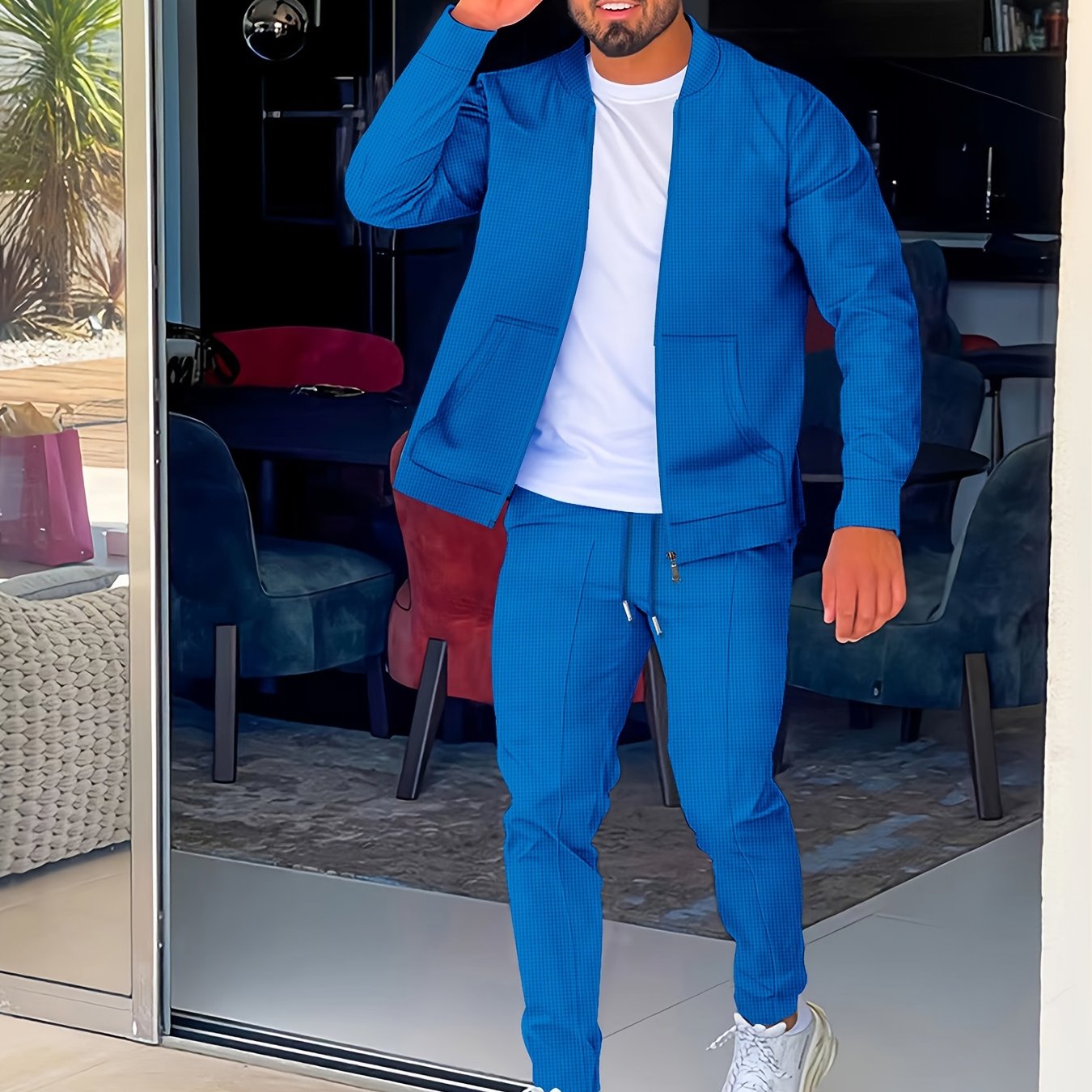 Բեյսբոլի օձիքով բաճկոնի և տաբատի հավաքածու՝ վաֆլի գործվածքից