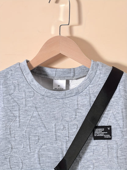 Տղաների համար նախատեսված ոճային սպիտակ կարճ թևքով մարզաշապիկ + առօրյա շորտեր + նորաձև կրծկալով պայուսակի հավաքածու, իդեալական է բացօթյա օգտագործման համար