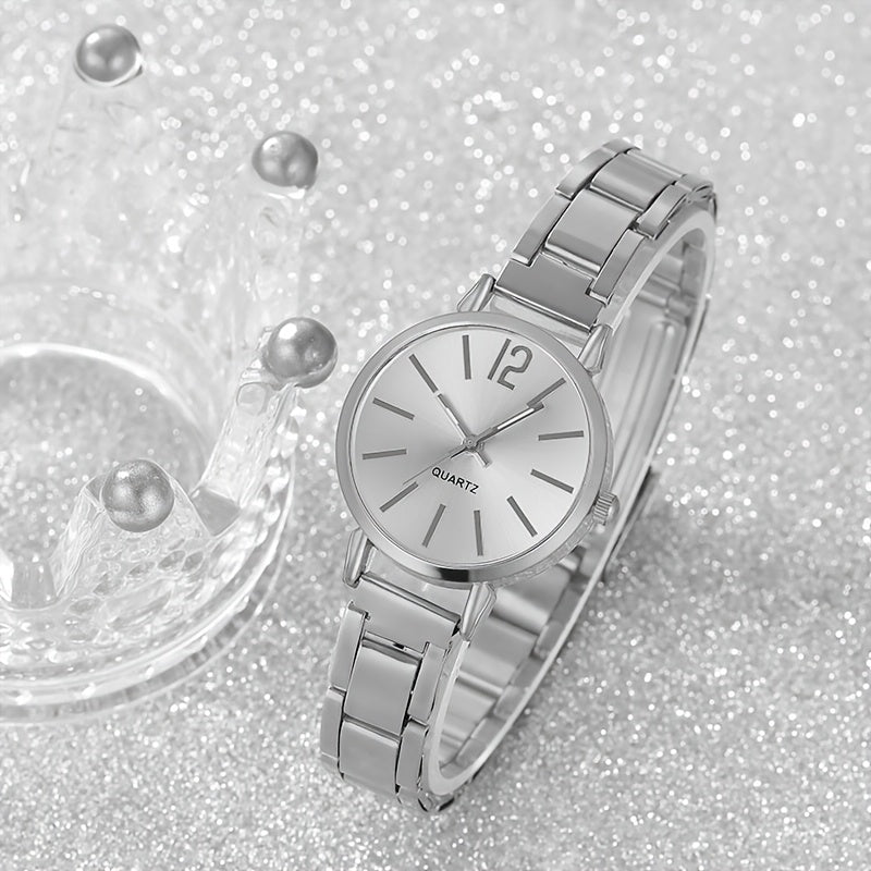 1 Piece Of Ladies' Stylish Round Pointer Quartz Watch And 1 Piece Of Jewelry