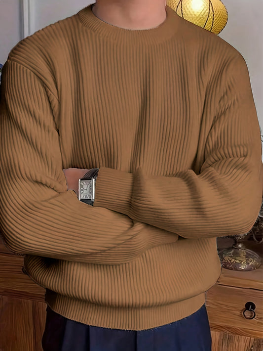 Men's Simple Fashion Solid Color Long Sleeve Sweater Suitable for Autumn and Winter Versatile Base Layer Knit Shirt