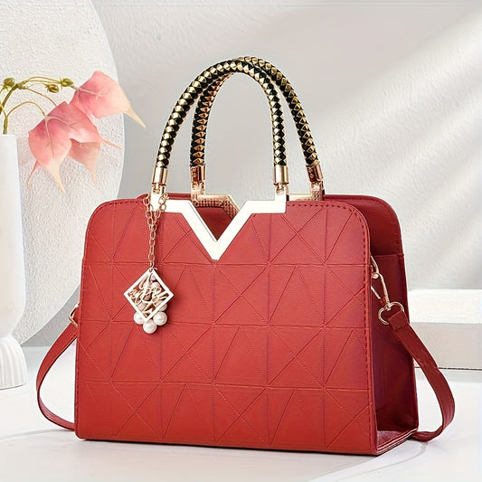 INCK KMCRK Կանացի էլեգանտ երկրաչափական նախշով պայուսակ - մեծ տարողությամբ, հանվող ուսադիրով, ոսկեգույն դետալներով և ճարմանդով, բազմաֆունկցիոնալ աշխատանքային պայուսակ գարուն/ամառվա համար, սև, ամենօրյա օգտագործման աքսեսուար, պոլիեսթերե ծածկույթով: