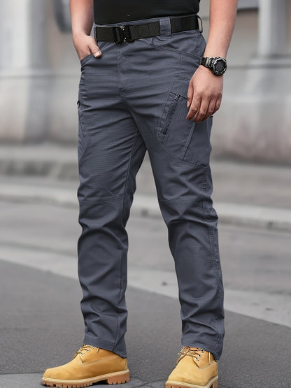 Multi Pocket Men's Tactical Pants, Loose Casual Outdoor Military Pants Without Belt, Mens Cargo Pants For Hiking