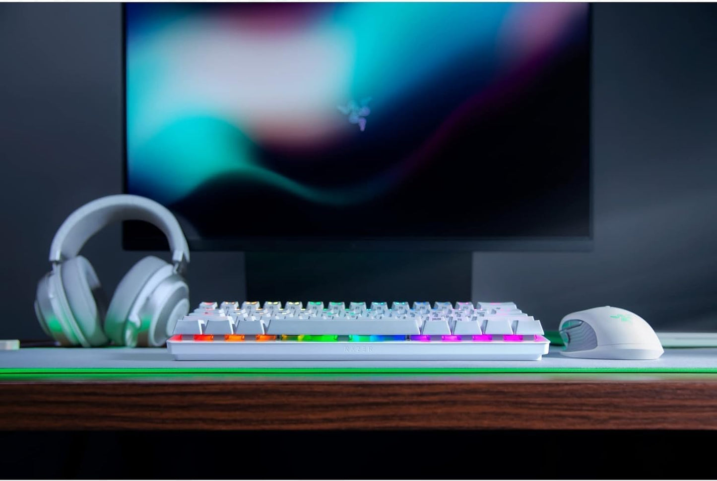 Razer Huntsman Mini (Purple Switch) - Compact 60% Gaming Keyboard (Clicking Optical Switches, Doubleshot PBT Keycaps, Removable USB-C Cable) QWERTY US Layout | Mercury White