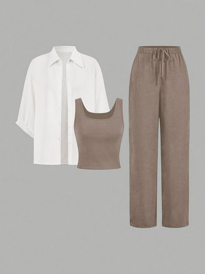 3 հատ ամառային կանացի առօրյա վերնաշապիկի և տաբատի հավաքածու