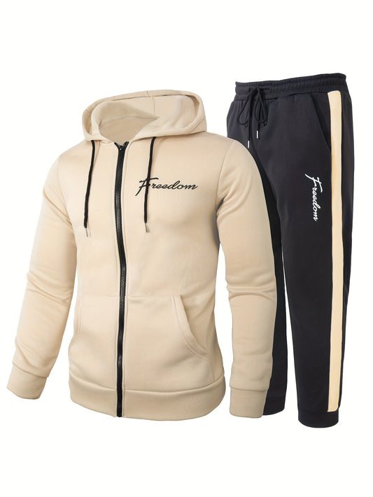 Դասական տղամարդու մարզական 2 հատանոց մարզահագուստի հավաքածու՝ լիարժեք կայծակաճարմանդով, երկար թևքերով վերնաշապիկով և վազքի տաբատով, մարզասրահի, մարզումների և վազքի համար