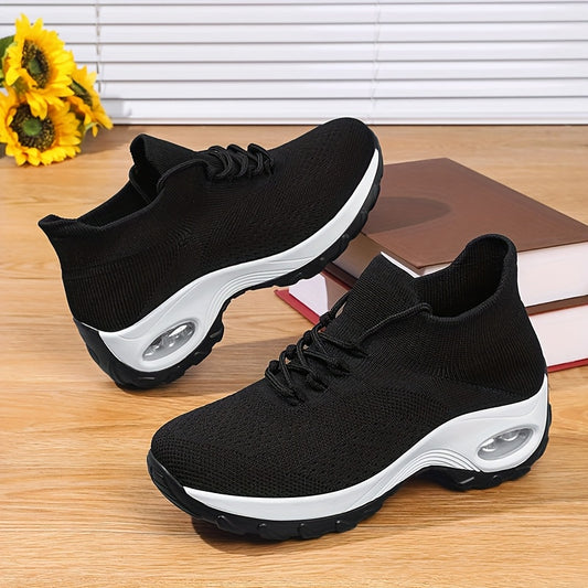 Women'S Breathable Mesh Casual Sneakers - Comfortable, Lightweight Running  Walking Shoes with Air Cushion, Shock-Resistant Sole, Lace-Up Design in Black and White
