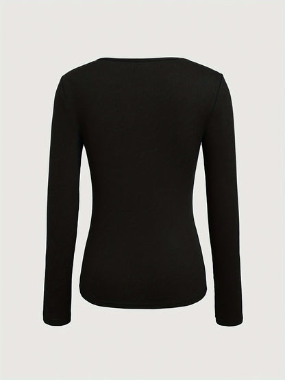 1 հատ Essence կանացի էլեգանտ, կողավոր երկար թևքով մարզաշապիկ, պոլիեսթերի և սպանդեքսի խառնուրդ, խոռոչավոր դետալներով, միագույն, կլոր վզնոցով, սովորական երկարությամբ, տրիկոտաժե կտոր - աշուն/ձմեռ հավաքածու