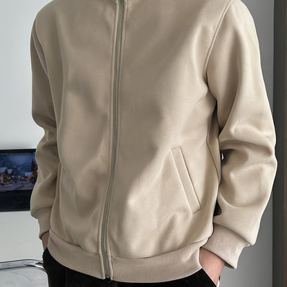 Men's Beige Jacket - Lightweight Warm Coat with Zippered Pockets, Beige Casual Outerwear for Everyday & Formal Events, Spring/Fall Layering Essential - Ideal Gift for Him, Seasonal Fashion, Sleek Silhouette, Comfortable Fit,
