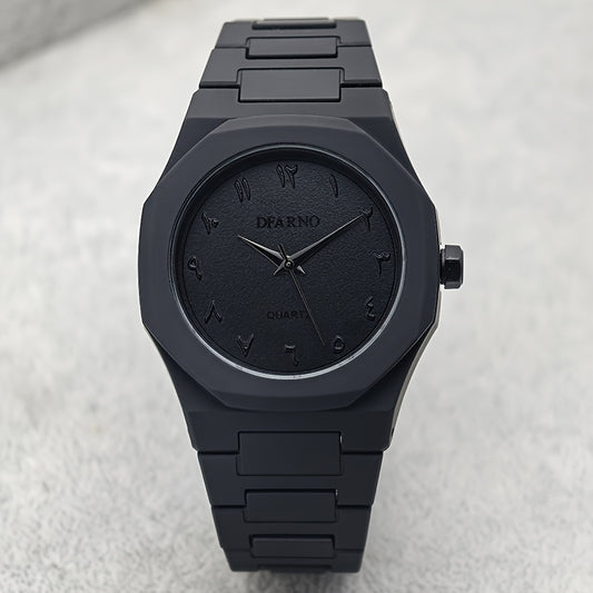 Men's Minimalist Quartz Watch with Black Arabic Dial & Polygonal Design - Durable Silicone Strap, Battery-Powered, Comfort Fit for Casual & Formal Wear - Perfect Holiday Gift for Father’s Day, Graduation, Independence Day,
