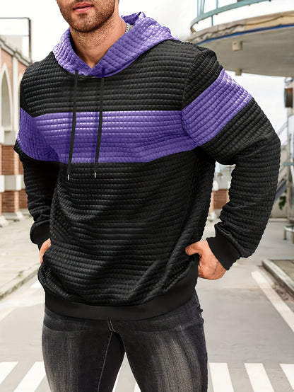 Նորաձև գլխարկով սվիտեր | Տղամարդու առօրյա սվիտեր թեթևակի ձգվող գործվածքից, երկար թևքերով, գրպանային դետալներով, միագույն նախշերով՝ գարուն/աշուն