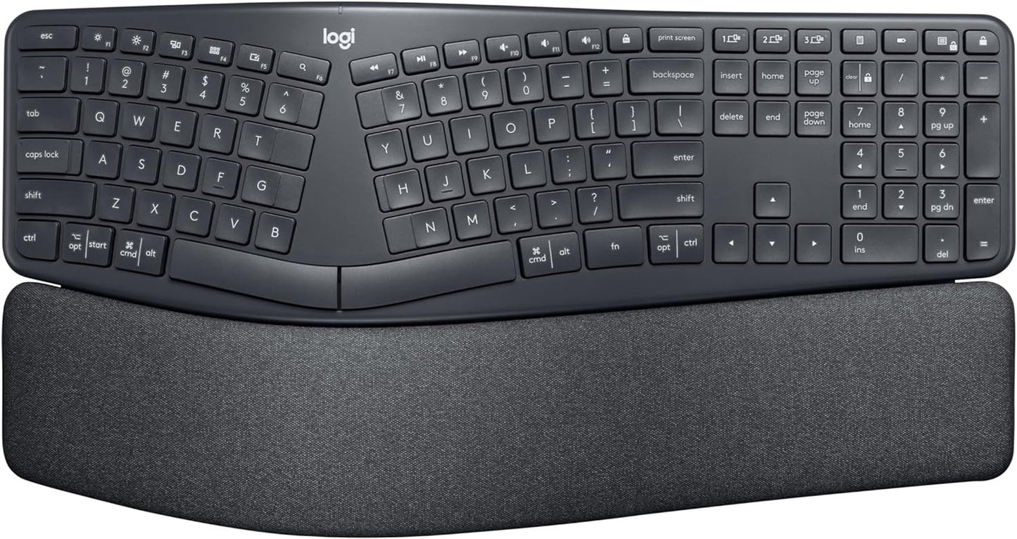 Logitech ERGO K860 Wireless Ergonomic Keyboard - Split Keyboard, Wrist Rest, Natural Typing, Stain-Resistant Fabric, Bluetooth and USB Connectivity, Compatible with Windows/Mac, Black
