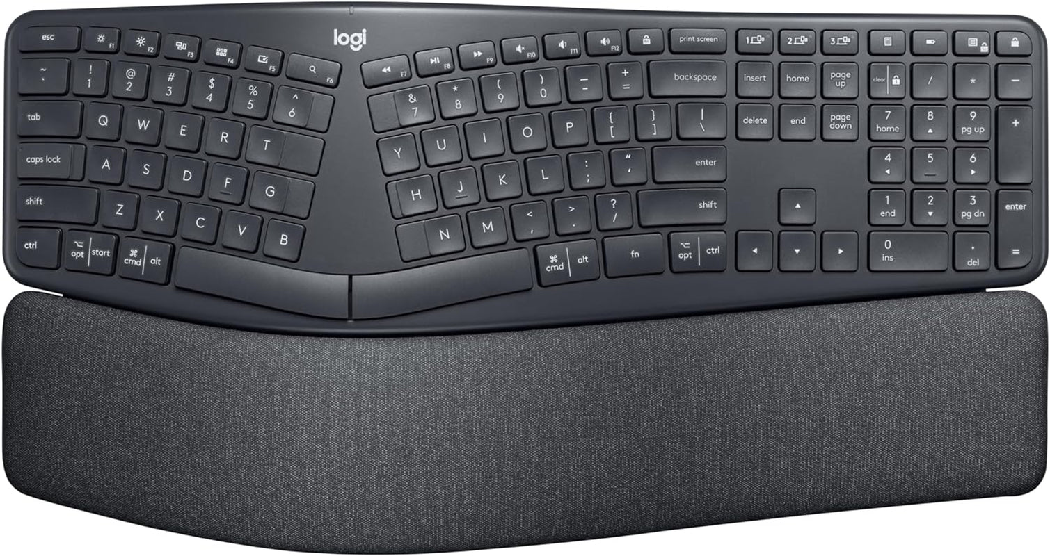 Logitech ERGO K860 Wireless Ergonomic Keyboard - Split Keyboard, Wrist Rest, Natural Typing, Stain-Resistant Fabric, Bluetooth and USB Connectivity, Compatible with Windows/Mac, Black